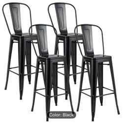 4 Black Metal Bar Stools 2-in-1 Design NEW