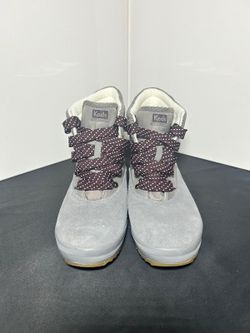 Keds Gray Suede and Fabric Lace-Up Ankle Boots with Polka Dot Laces