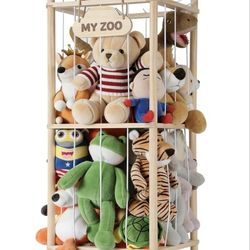 Wooden Stuffed Animal Storage Zoo Organizer – 2 Tier – New