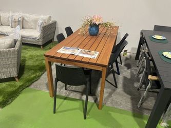 BRAND NEW OPEN BOX 7PC Rectangular Patio Dining Set – FSC Solid Wood Table + 6 Stackable Chairs | Heavy Duty Commercial Grade | Delivery Available