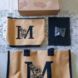 Canvas Tote Bag And Makeup Bag Set 