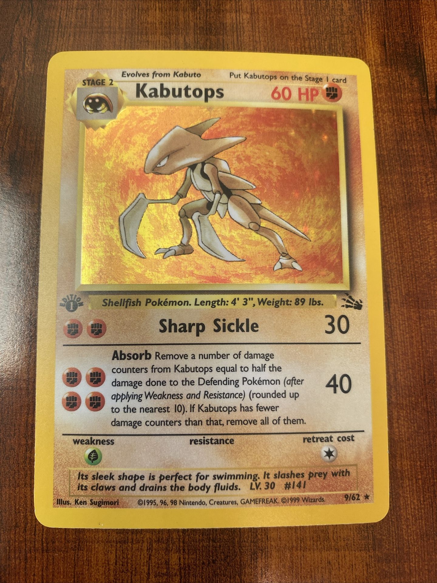 Pokemon Kabutops 1st Edition Fossil Set 9/62 Vintage Holo Rare LP