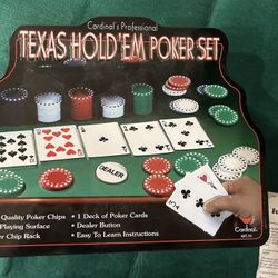 Texas Hold ‘em Game. Plenty of Chips In a Decorative Tin