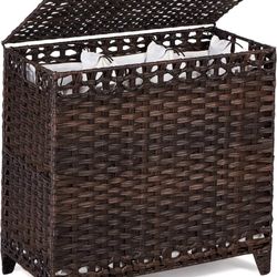 Brand new Laundry Hamper with 3 Removable Liner Bags; 132L Handwoven Rattan Laundry Basket with Lid & Heightened Feet; Clothes Hamper with Side Handle
