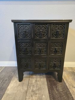 Black Asian-Style Carved Wood Cabinet