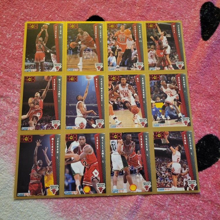 MICHAEL JORDAN / CHICAGO BULLS TEAM 1992-93 FLEER SHELL UNCUT SHEET OF 12 CARDS (Qty: 2)