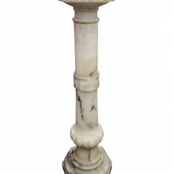 Antique Neoclassical Marble Pedestal – Fluted Column with Greek Key Frieze & Octagonal Base