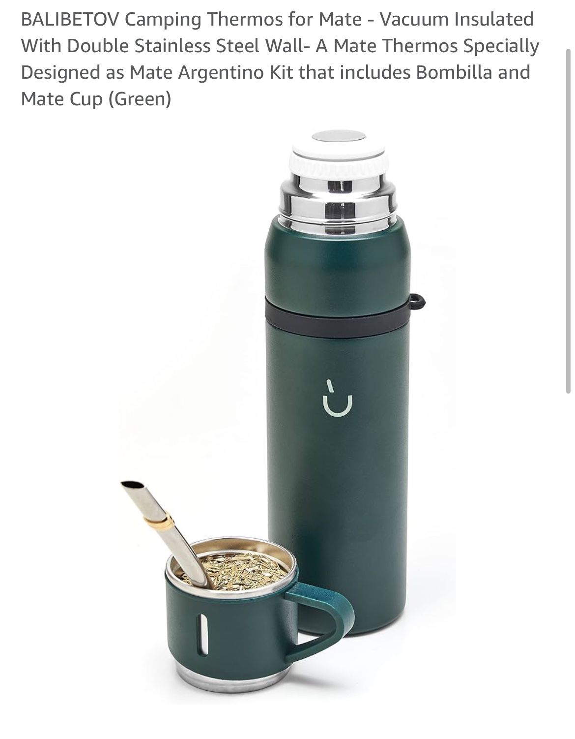 BALIBETOV Camping Thermos for Mate - Vacuum Insulated With Double Stainless Steel Wall- A Mate Thermos Specially Designed as Mate Argentino Kit that i