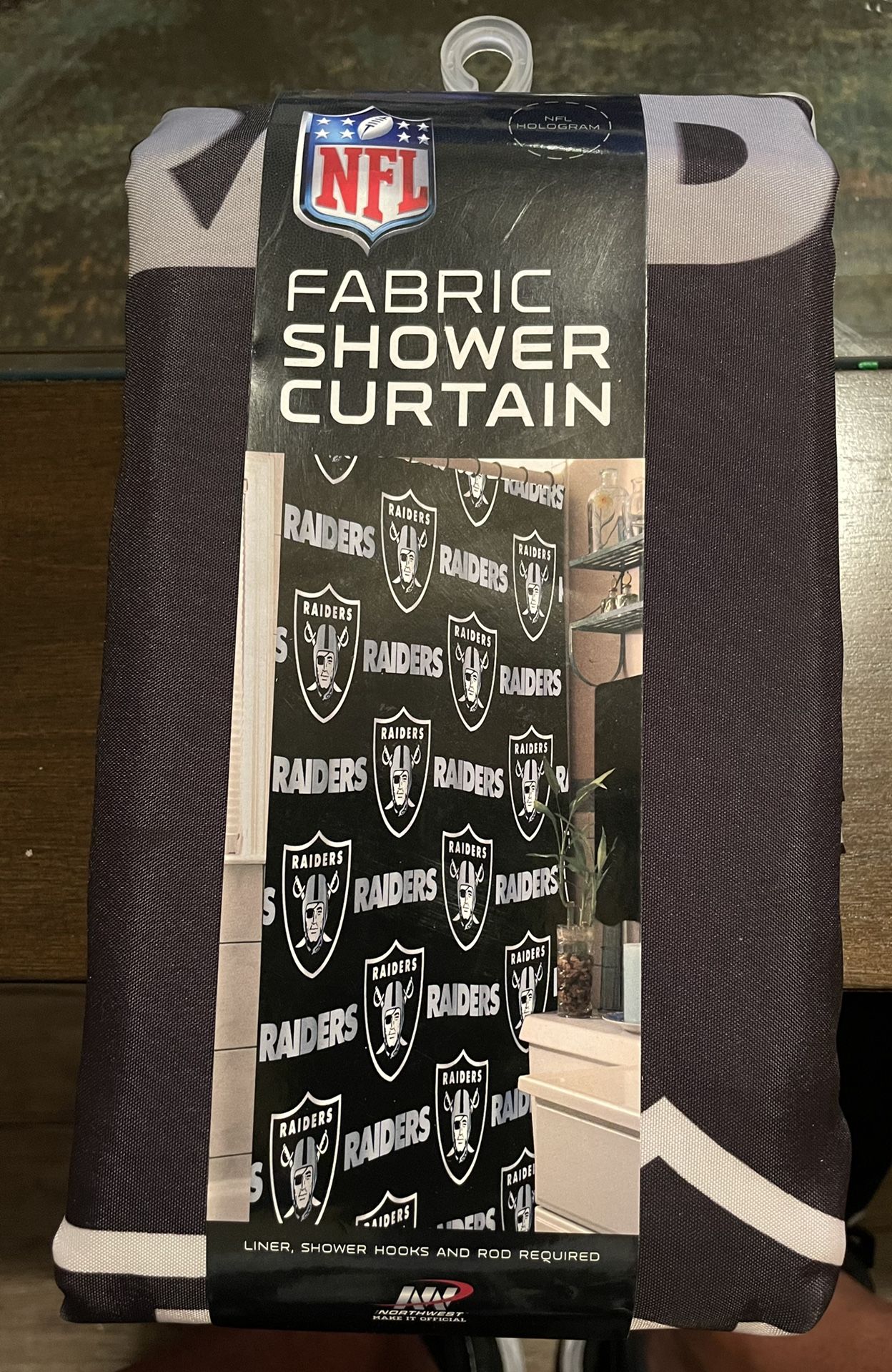 Oakland Raiders NFL Fabric Shower Curtain. 72”x72” New In Package