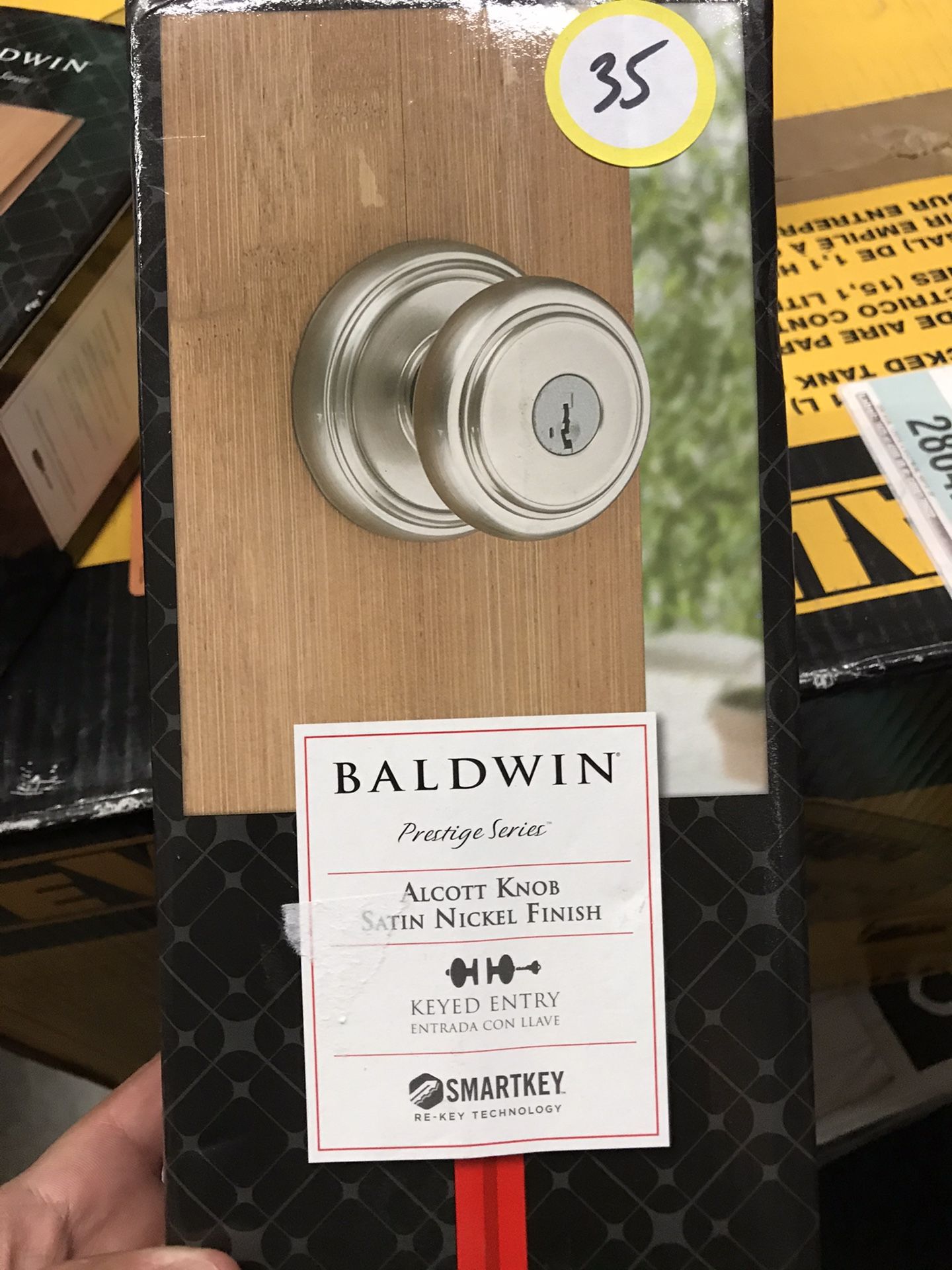 Baldwin Prestige Alcott Satin Nickel Entry Door Knob Featuring SmartKey Security