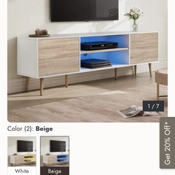WAMPAT LED Mid-Century Modern TV Stand for TVs up to 75 inch - Beige