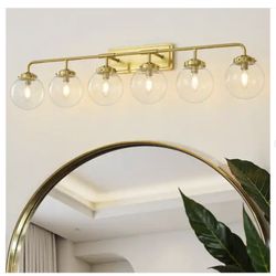 Modern 45.28 in. 6-Light Gold Bathroom Vanity Light with Clear Glass Shades - New