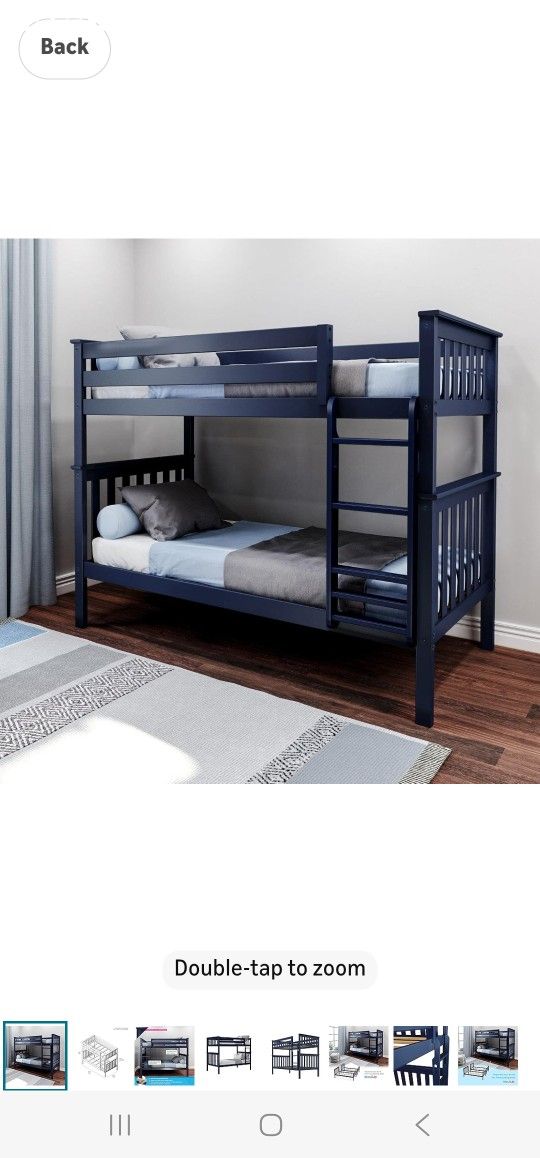 Max & Lily Solid Wood Twin over Twin Bunk Bed, Blue
Bunk Bed Frame, with Ladder for Kids, 14" Safety Guardrails, Easy Assembly, No Box Spring Needed
