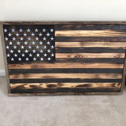 *Solid Oak Wood Stained American Flag          *oak Finished Wine Rack With Notches To Hang Up 