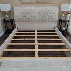 Cal King Tufted Bed And Storage Ottoman For Sale