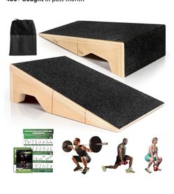 Squat Wedge Block, 1800 LBS Capacity, Wooden Squat Wedge for Heel Elevation Storage Bag & Training Poster, 2-Pack Non-Slip Slant Board for Gym Squats 