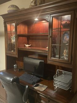 Solid Wood Desk With Touch Lights