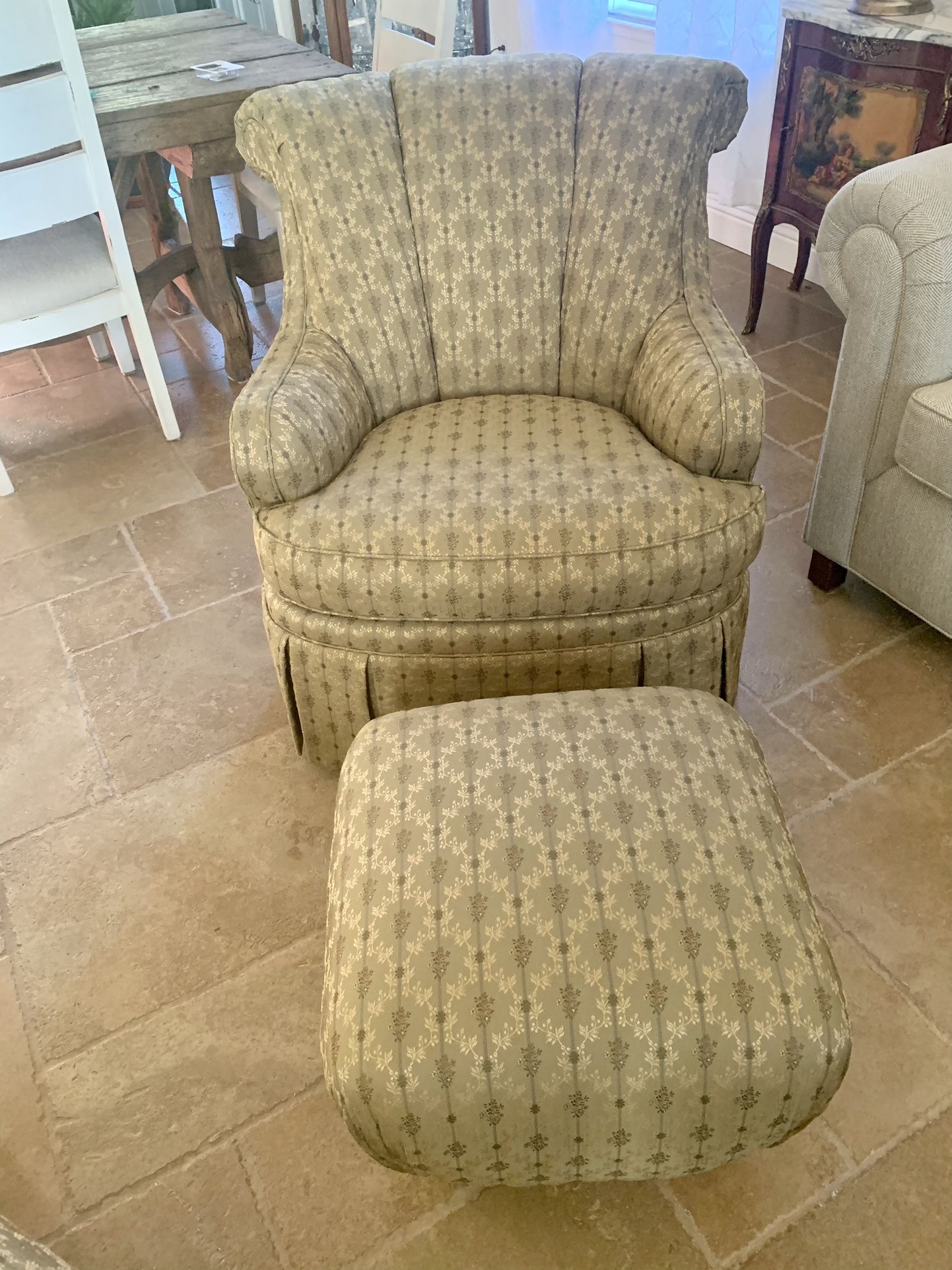 Absolutely Gorgeous Upholstered Chair With Matching Ottoman.