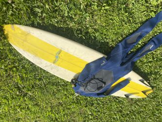 7’ Surfboard, Lead and Wetsuit