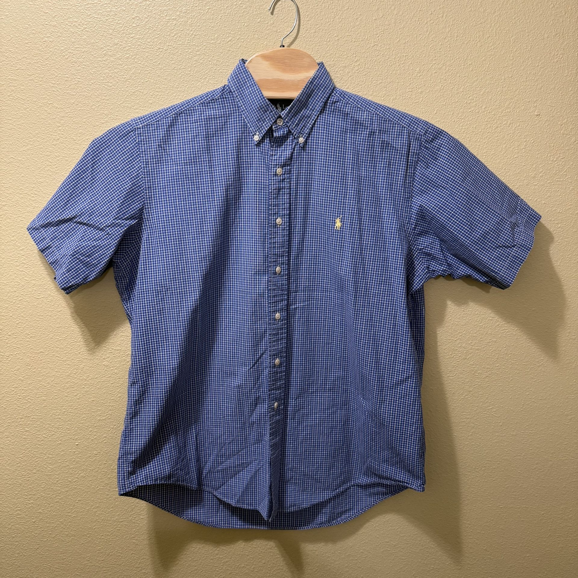 Men’s Large Vintage Ralph Lauren Blue Plaid Short Sleeve Button Up Shirt