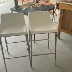 2 White Bar Stools w Metal Legs