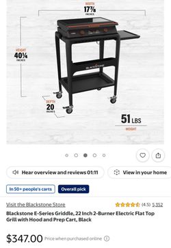 blackstone griddle 22 inch 2 burner elecrtic flat top grill whit hood and prep cart( brand new)