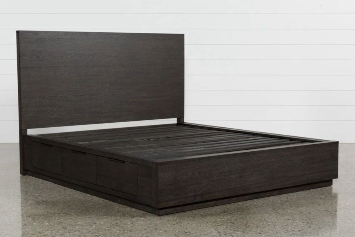 California King Bed Frame With Four Side Drawers And Posterpedic Sealy Mattress.