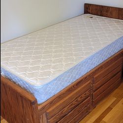 Twin Oak Bed With Drawers Below For Extra Storage 