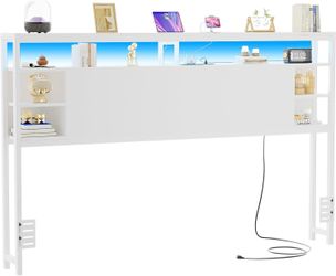White King Size Headboard with Storage Shelf and Charging inlet   