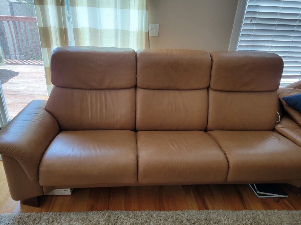 EKORNES STRESSLESS SECTIONAL BROWN LEATHER COUCH L SHAPED