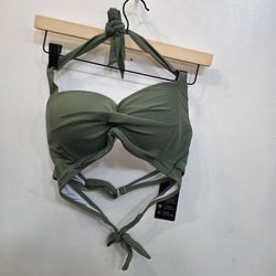 NWT Olive Green Bikini Set Halter Top High Waist Bottom Medium