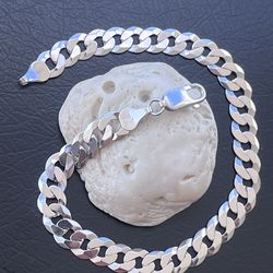 BRAND NEW Mens Solid Italian 925 Sterling Silver Flat Curb Cuban Bracelet