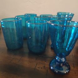 Summer Drink Glasses Hand blown Blue Glass From Mexico 