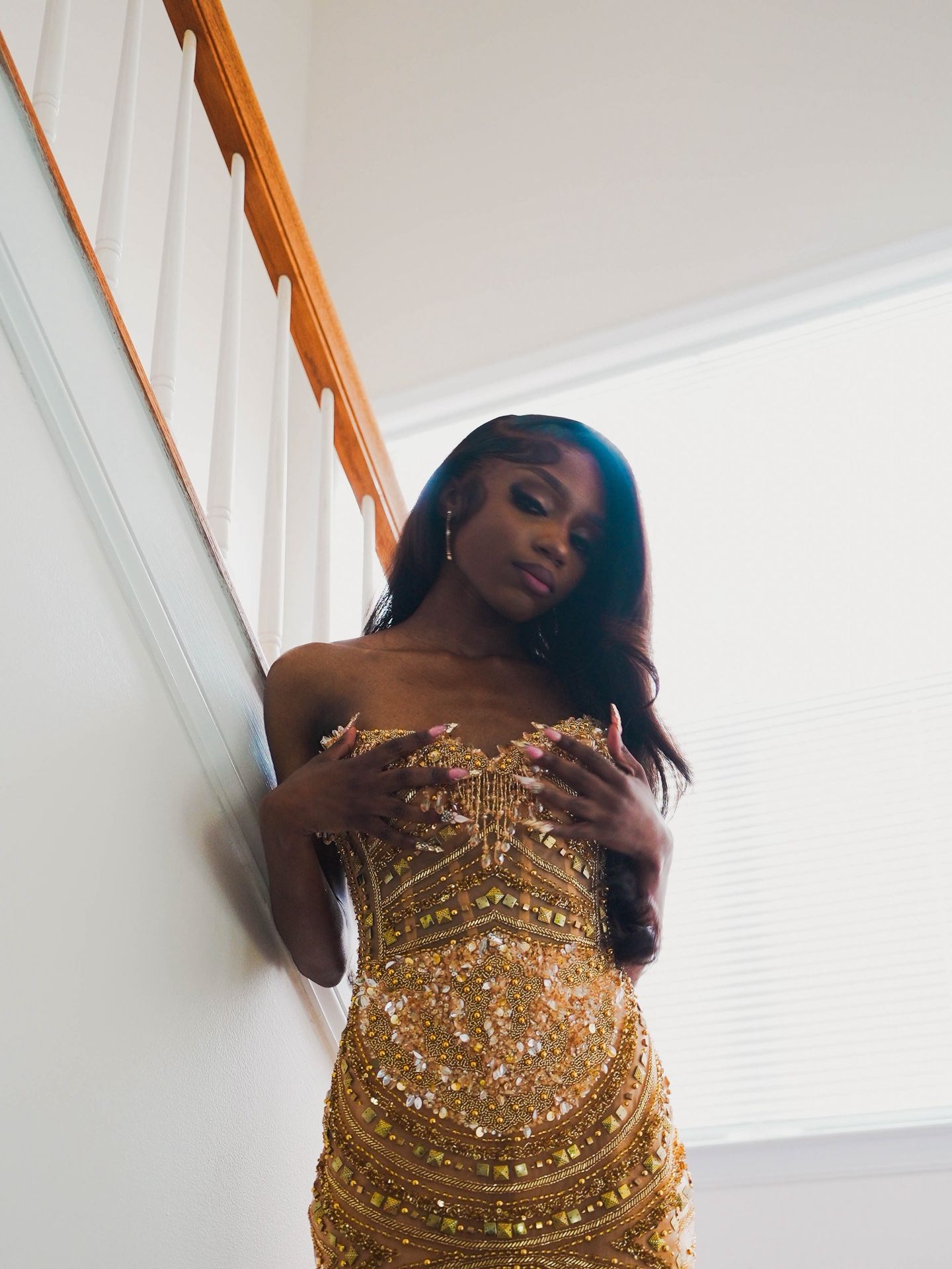 Luandabunjaku Gold Hand beaded Prom Gown
