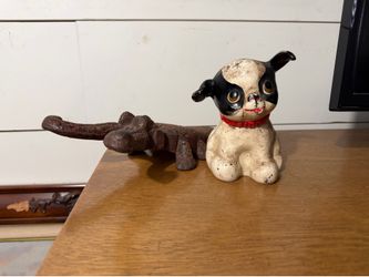 Antique cast iron dog bank hubley Fido longhorn beetle boot jack