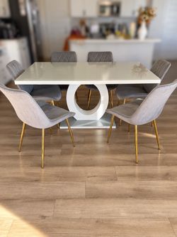 Dining Table with 6 Gray Chairs