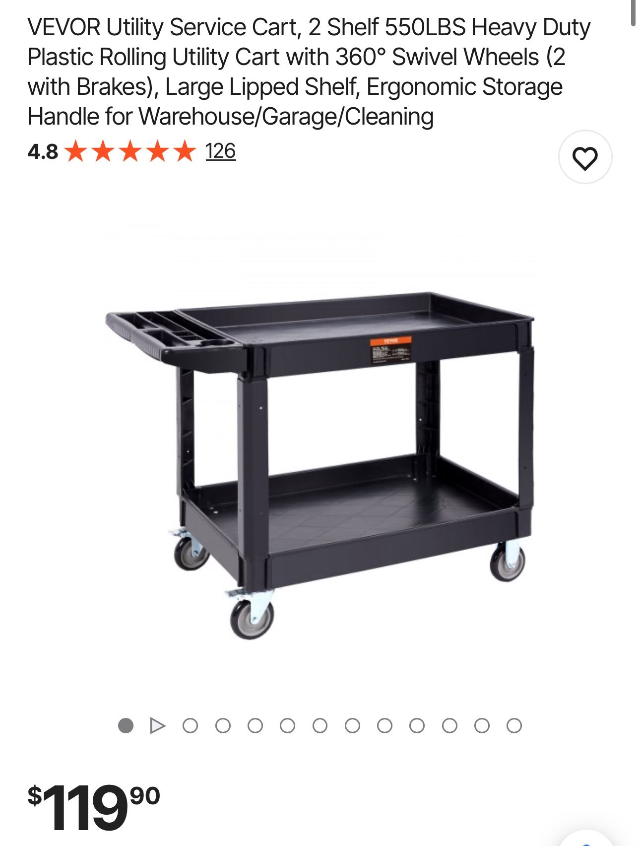 Utility Service Cart, 2 Shelf 550LBS Heavy