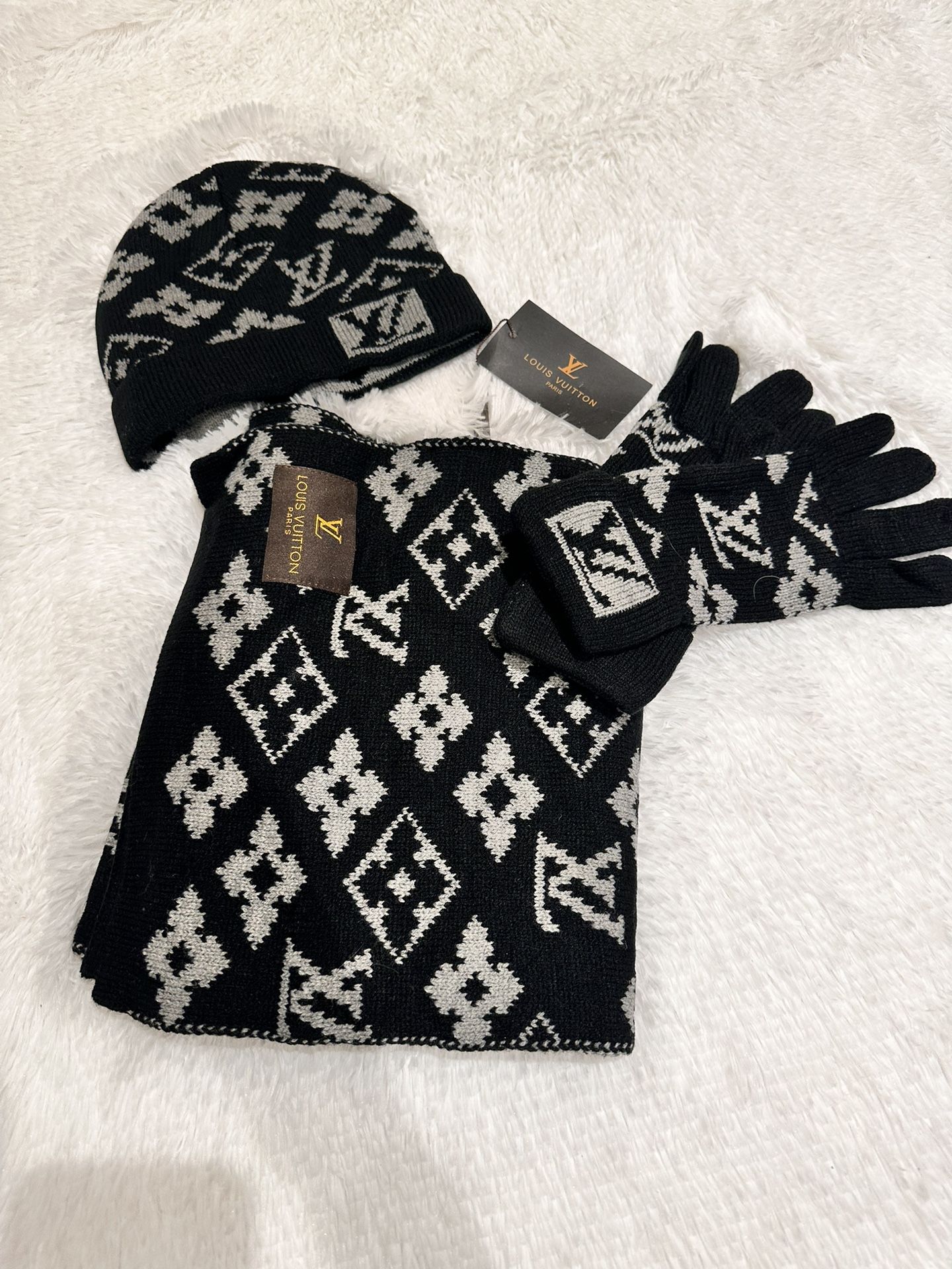 LV Louis Vuitton Winter Set Hat Gloves Scarf