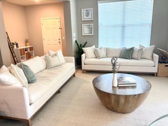 White Fabric Sofa Set with Wood Legs