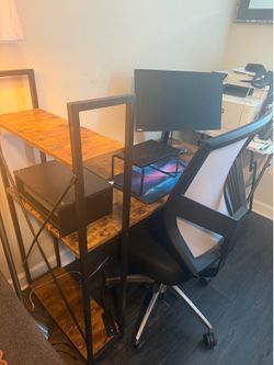 Desk, chair and monitor