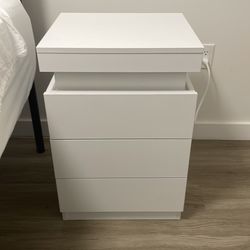 Modern White Nightstand with LED Lights