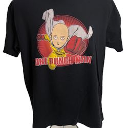 One Punch Man Black Anime T-Shirt - Saitama Flying Punch Circle Over Logo
