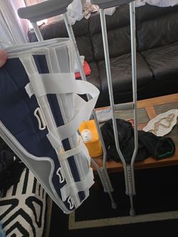 Crutches and leg brace