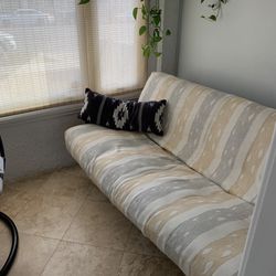 Futon With Wood Frame And Big Comfy Cushion