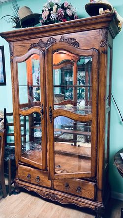 French Provincial Oak China Display Cabinet