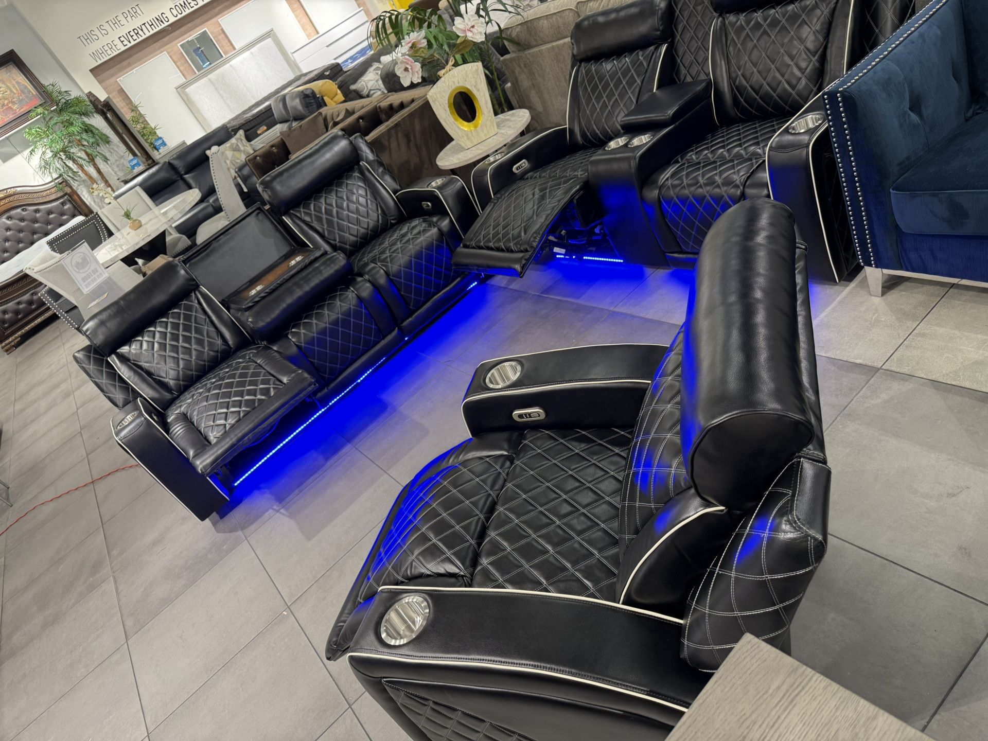 Power Recliner Sofa Set With LED Light 