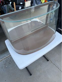 Vintage curved bowed glass countertop display case cabinet