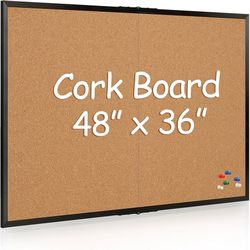 Cork Board Bulletin Board 36 x 48, Black Wood Framed 4x3 Corkboard, Foldable Office Board for Wall Decor, Large Wall Mounted Notice Pin Board with 36 