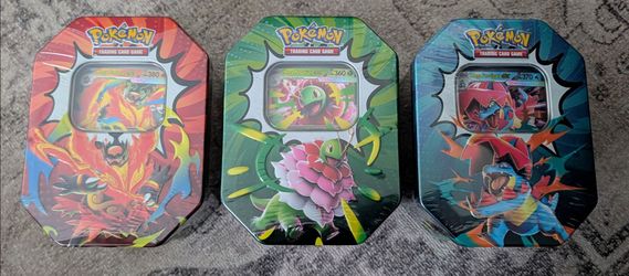 New, Unopened Pokemon Ascended Heroes Tin Set of 3: Meganium, Emboar, or Feraligatr