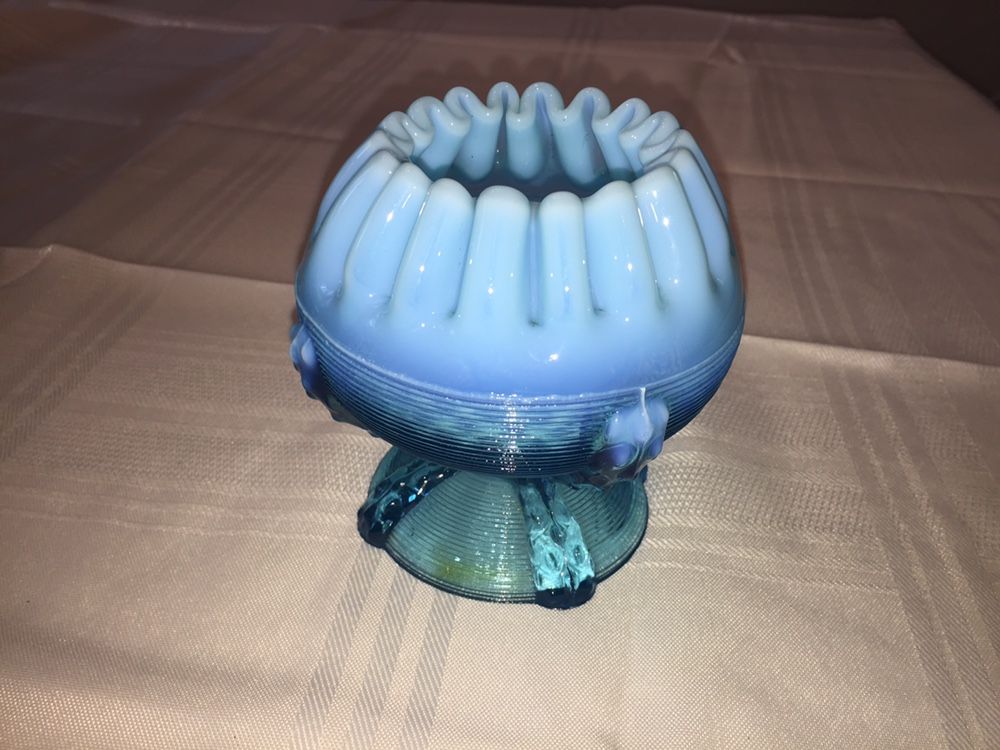 Ruffled Blue Depression Milk Glass Goblet